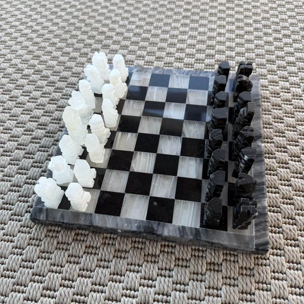Black and White Stone Chess Set - Decorative Home Art Sculpture